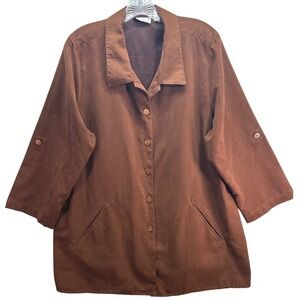 Joan Rivers Brown Faux Suede Button Front Shirt Jacket XL Cinnamon Brown Pocket